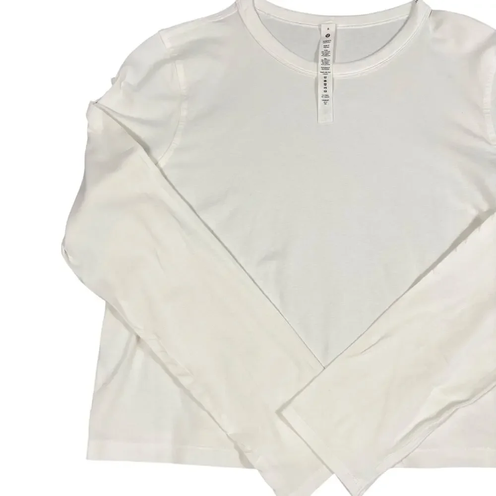 lululemon White Cates LS Long Sleeve T-Shirt Size 8 Cotton Lyocell Linen Blend - Picture 3 of 9